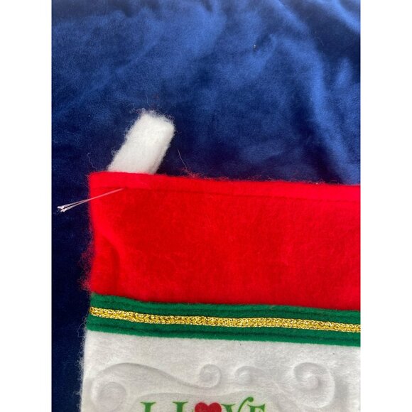 Christmas Stocking with "I Love My Dog" Print White Red Trim - Picture 5 of 5